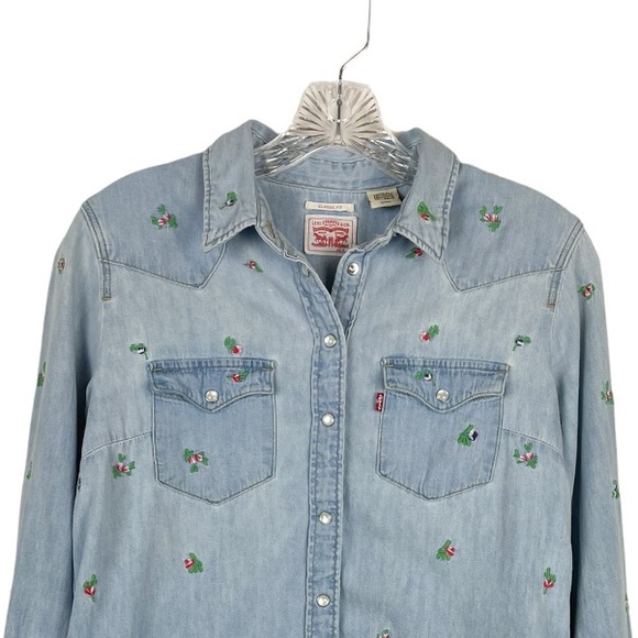 LEVI'S Get Up Embroidered Long Sleeve Denim Shirt Size Small - Picture 3 of 10